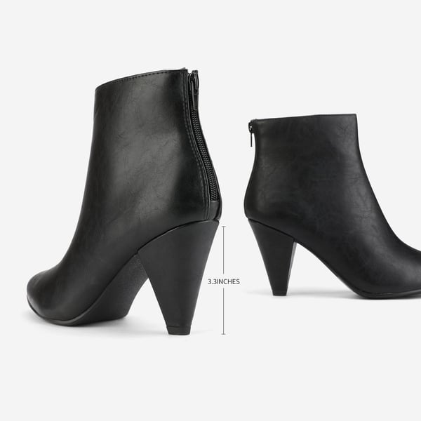 Low Heel Pointed Toe Ankle Booties - BLACK PU - 3